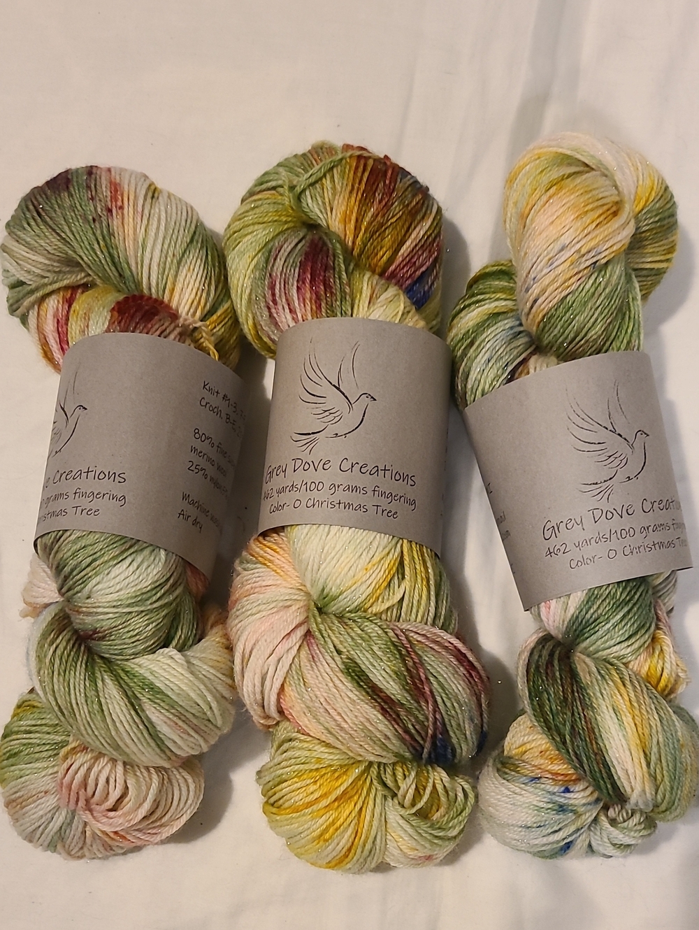 Hand-dyed Yarn 3 Pack, Colorway O Christmas Tree, By Grey Dove Creations